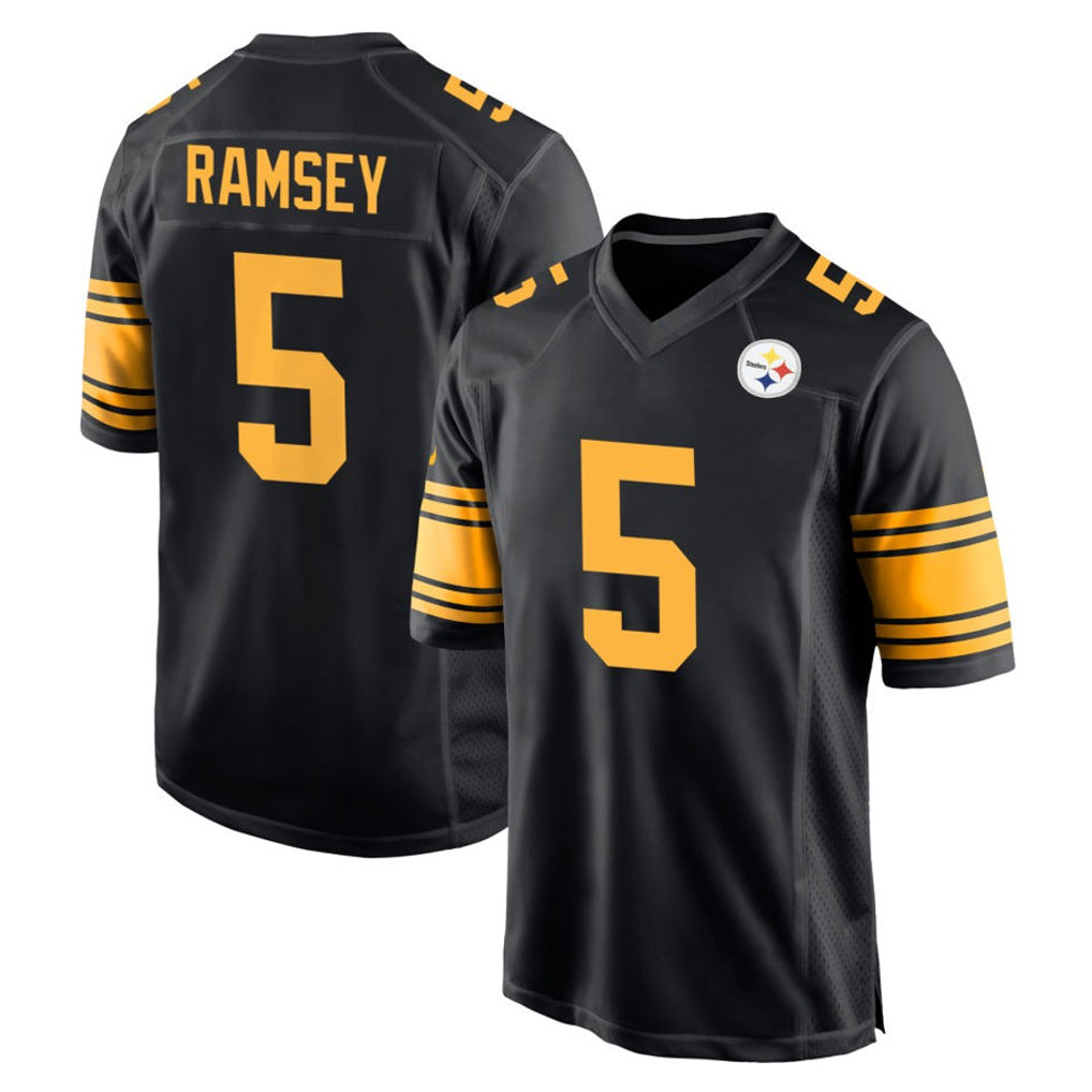 Tuec P.Steelers #5 Jalen Ramsey Player Black Color Rush Home Game Stitched Jerseys
