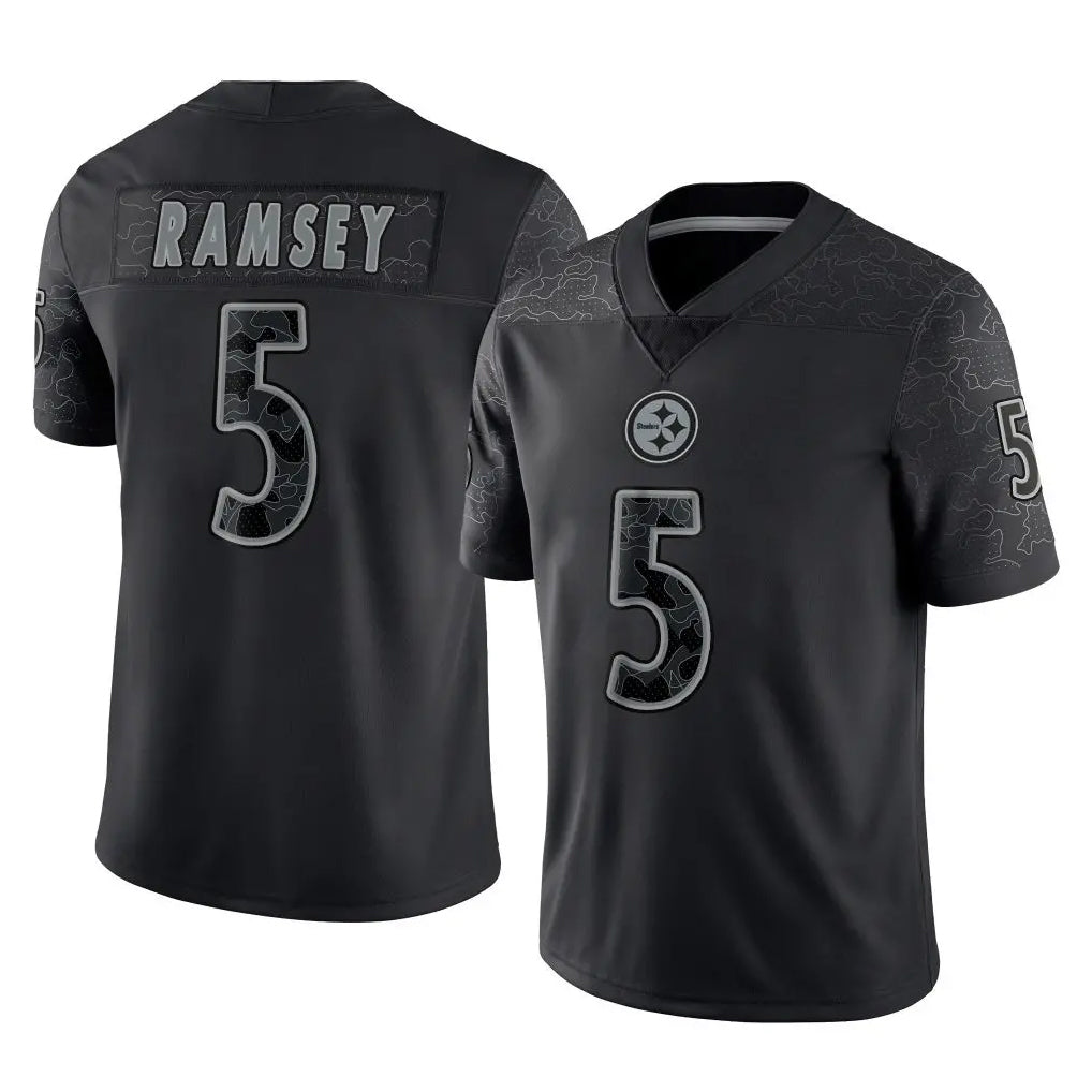 Tuec P.Steelers #5 Jalen Ramsey Player Black Reflective Limited Home Game Stitched Jerseys