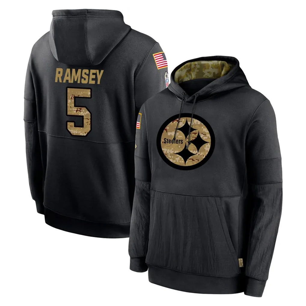 Tuec P.Steelers #5 Jalen Ramsey Player Black Salute to Service Hoodies Limited Game Stitched Jerseys