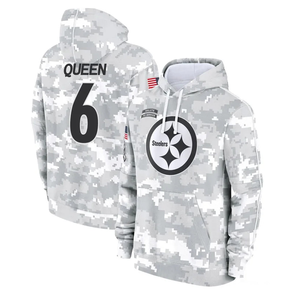 Tuec P.Steelers #6 Patrick Queen Player Arctic Camo Limited Salute to Service Pullover Hoodies Game Stitched Jerseys