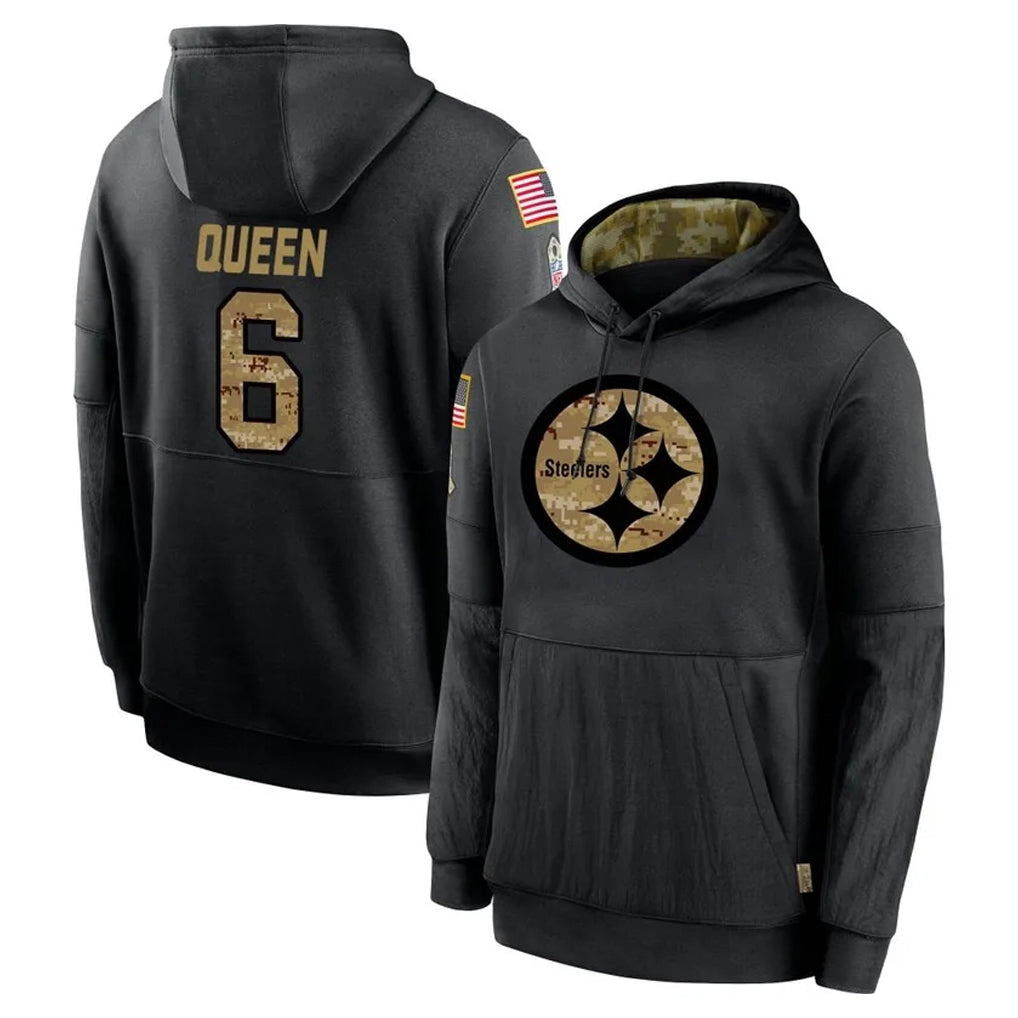 Tuec P.Steelers #6 Patrick Queen Player Black Salute to Service Hoodies Limited Game Stitched Jerseys