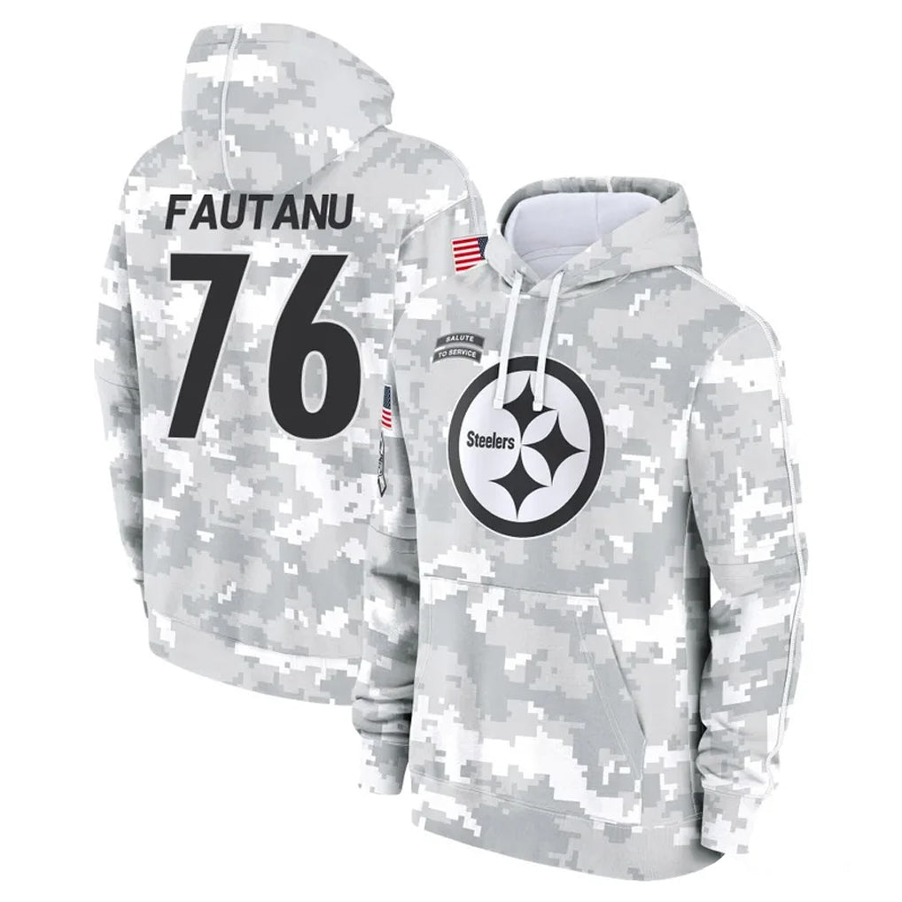 Tuec P.Steelers #76 Troy Fautanu Player Arctic Camo Limited Salute to Service Pullover Hoodies Game Stitched Jerseys
