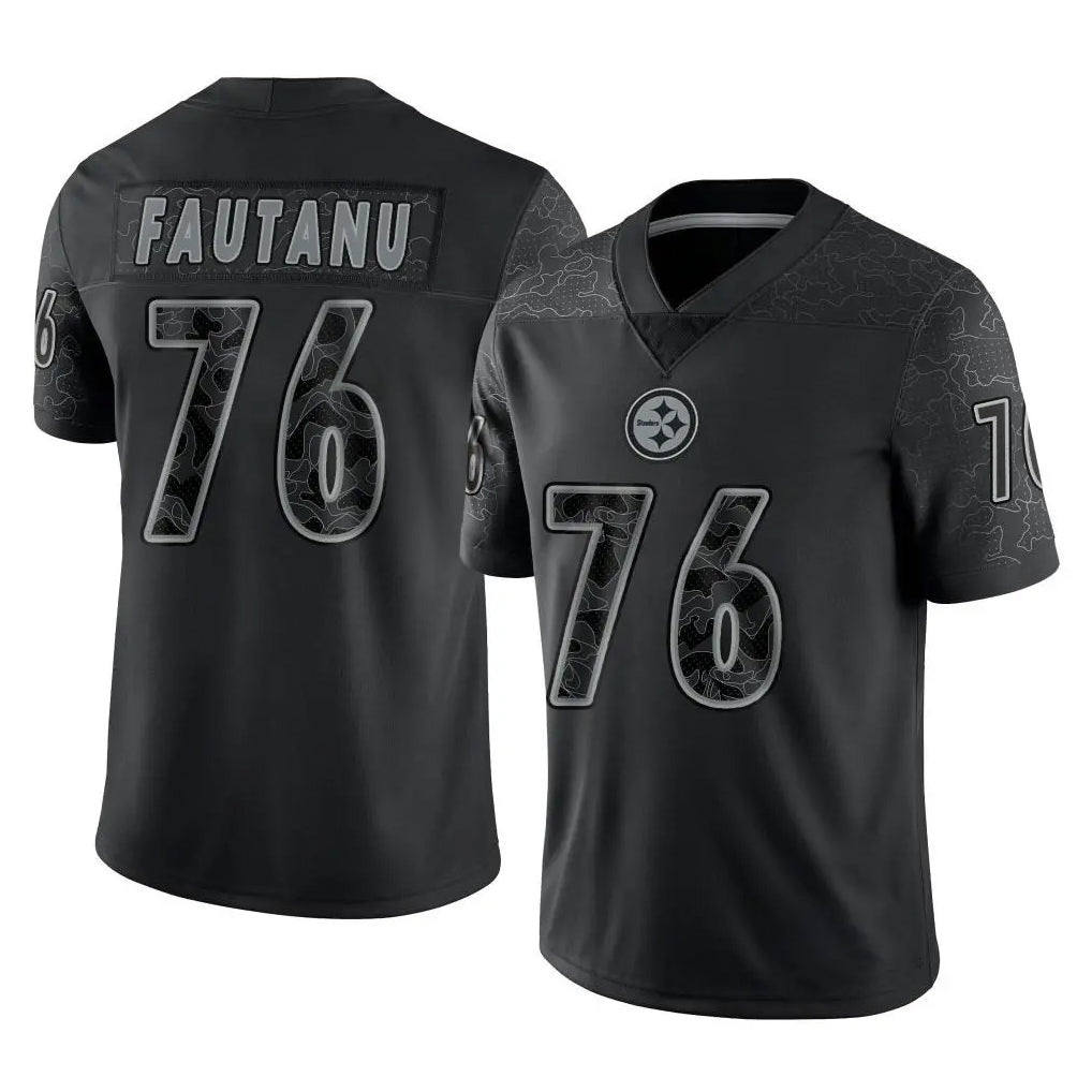 Tuec P.Steelers #76 Troy Fautanu Player Black Reflective Limited Home Game Stitched Jerseys