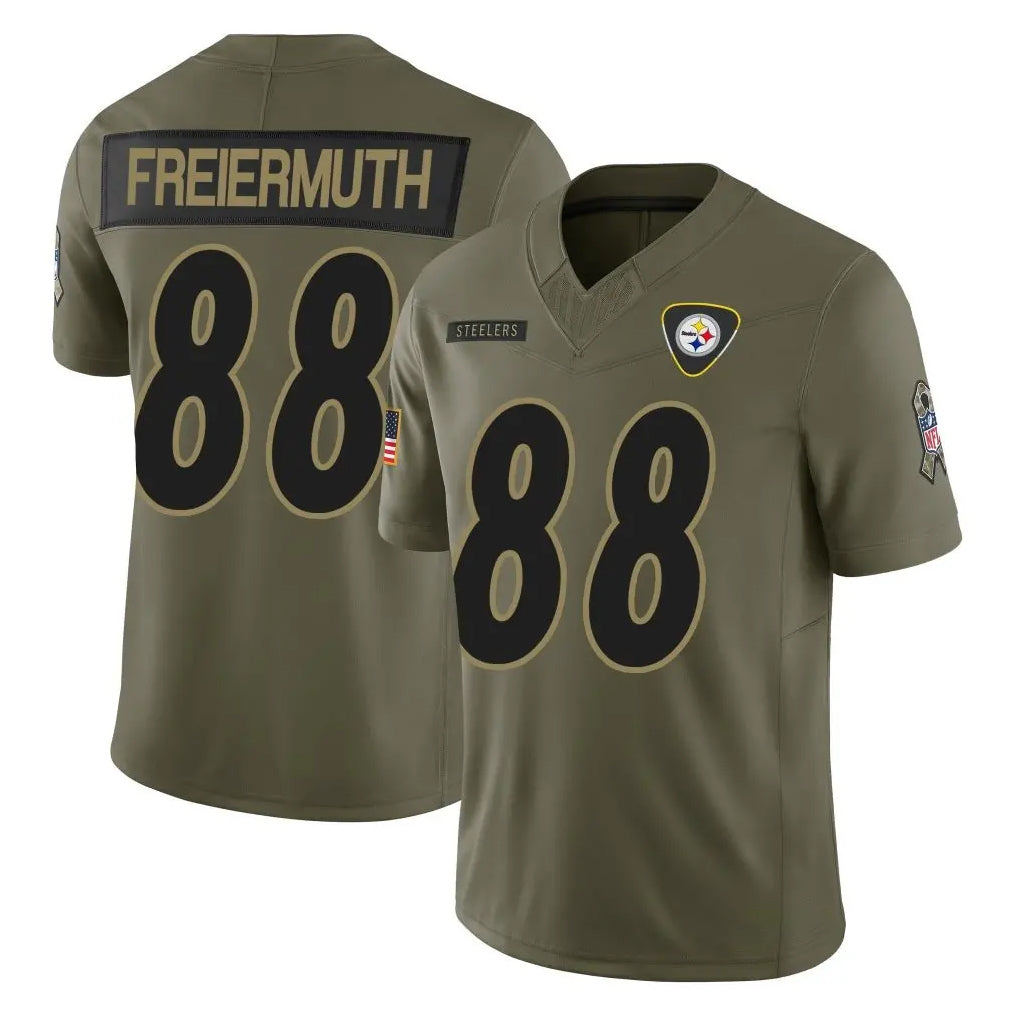 Tuec P.Steelers #88 Pat Freiermuth Player Olive 2025 Salute To Service Limited Home Game Stitched Jerseys