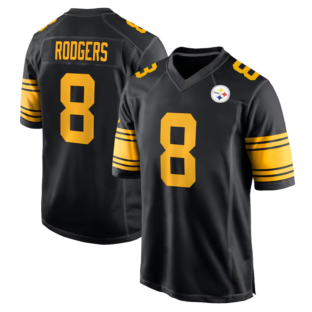 Tuec P.Steelers #8 Aaron Rodgers Player Black Color Rush Home Game Stitched Jerseys