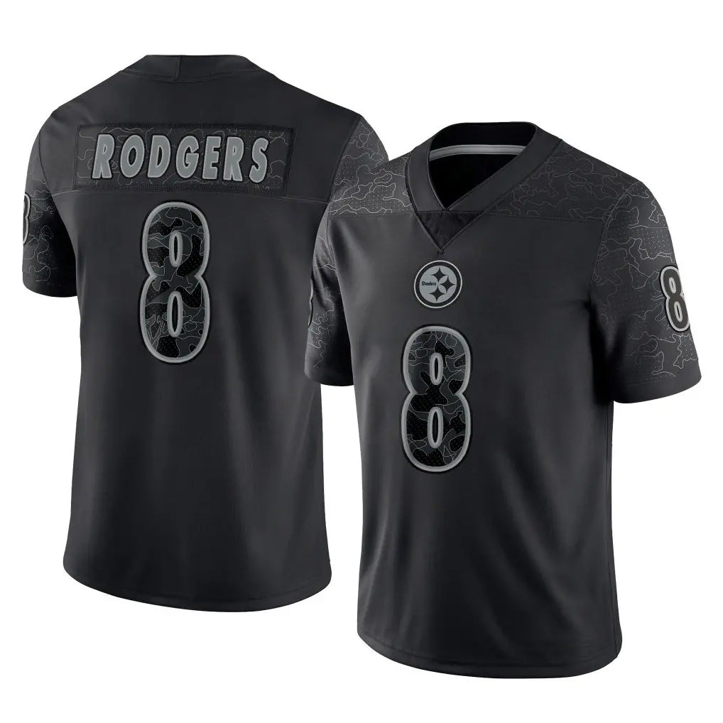 Tuec P.Steelers #8 Aaron Rodgers Player Black Reflective Limited Home Game Stitched Jerseys
