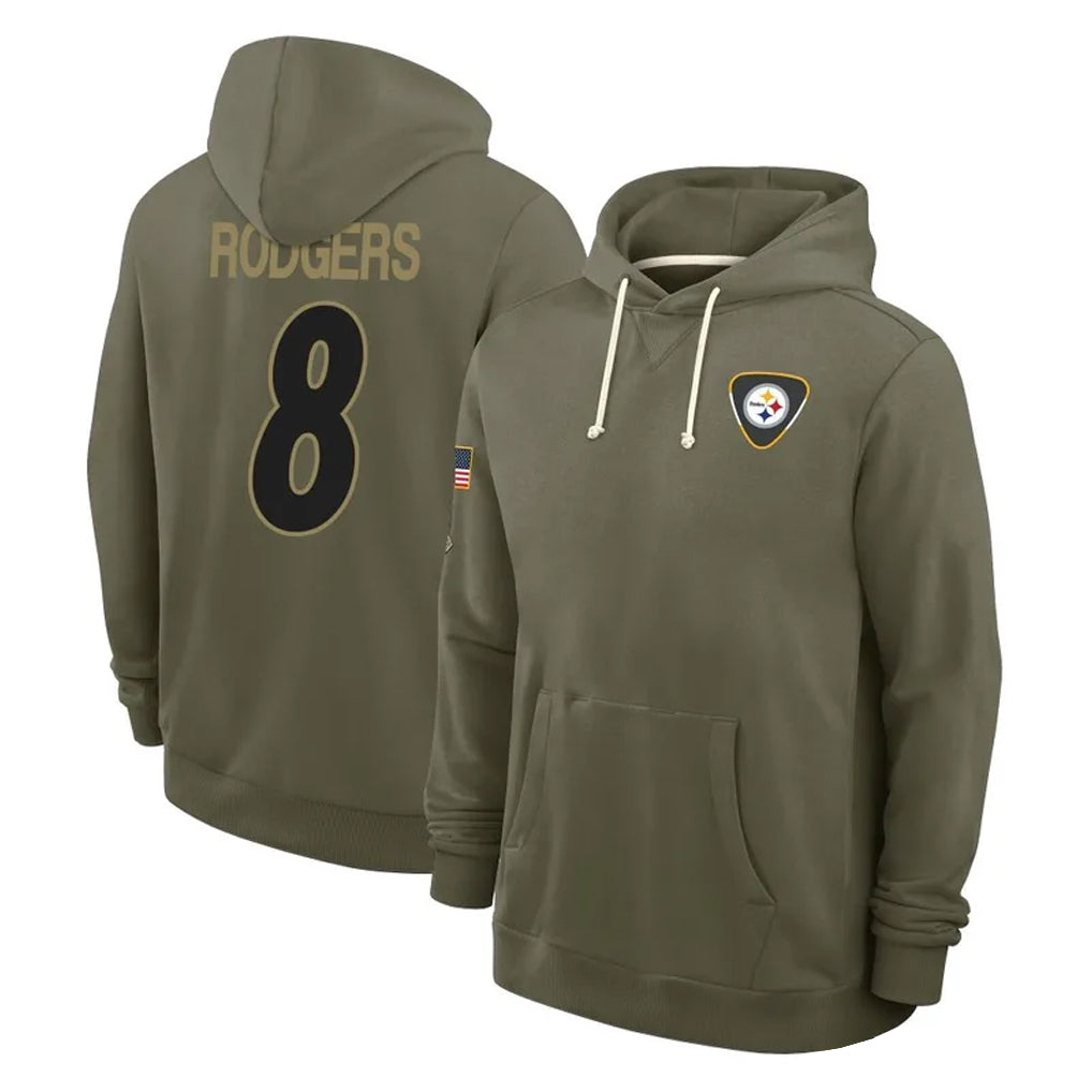 Tuec P.Steelers #8 Aaron Rodgers Player Olive Salute to Service Pullover Hoodies Limited Stitched Jerseys