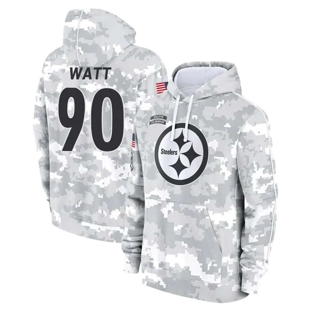 Tuec P.Steelers #90 T.J. Watt Player Arctic Camo Limited Salute to Service Pullover Hoodies Game Stitched Jerseys