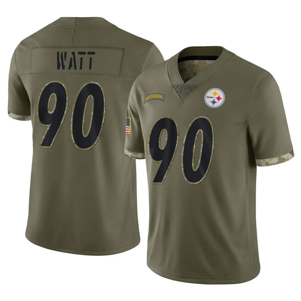 Tuec P.Steelers #90 T.J. Watt Player Olive Limited Salute To Service Home Game Stitched Jerseys