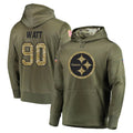 Tuec P.Steelers #90 T.J. Watt Player Olive Salute to Service Pullover Hoodie Home Game Stitched Jerseys