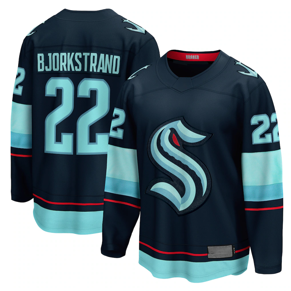 Tuec S.Kraken #22 Oliver Bjorkstrand Deep Sea Blue Home Breakaway Player Jerseys