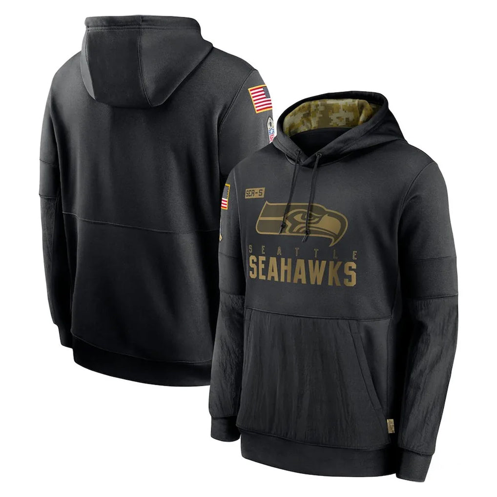 Tuec S.Seahawks Black Salute to Service Hoodies Limited Game Blank Player Stitched Jerseys