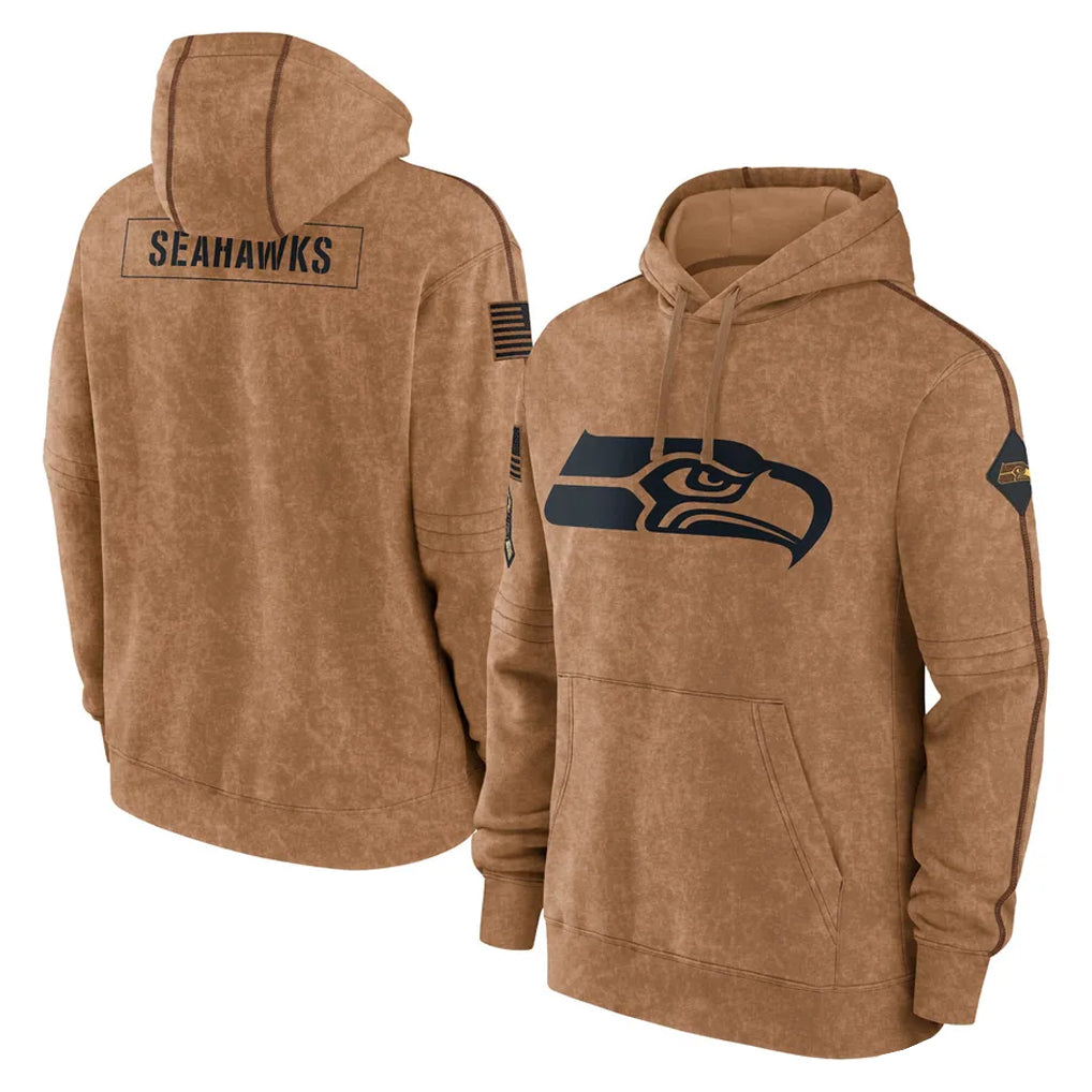 Tuec S.Seahawks Brown Limited Salute to Service Pullover Hoodies Game Blank Player Stitched Jerseys