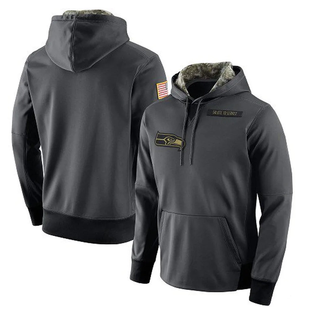 Tuec S.Seahawks Gray Pullover Hoodies Game Blank Player Stitched Jerseys
