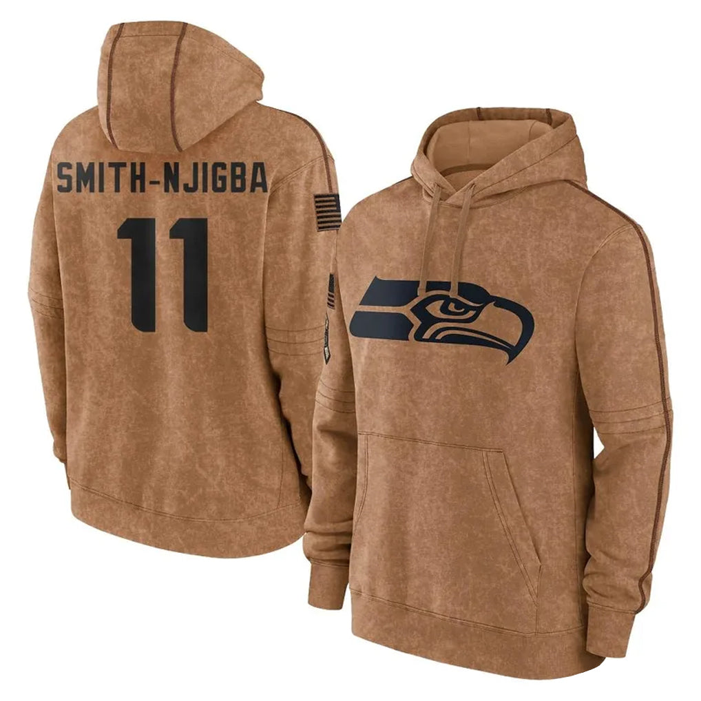Tuec S.Seahawks #11 Jaxon Smith-Njigba Player Brown Limited Salute to Service Pullover Hoodies Game Stitched Jerseys
