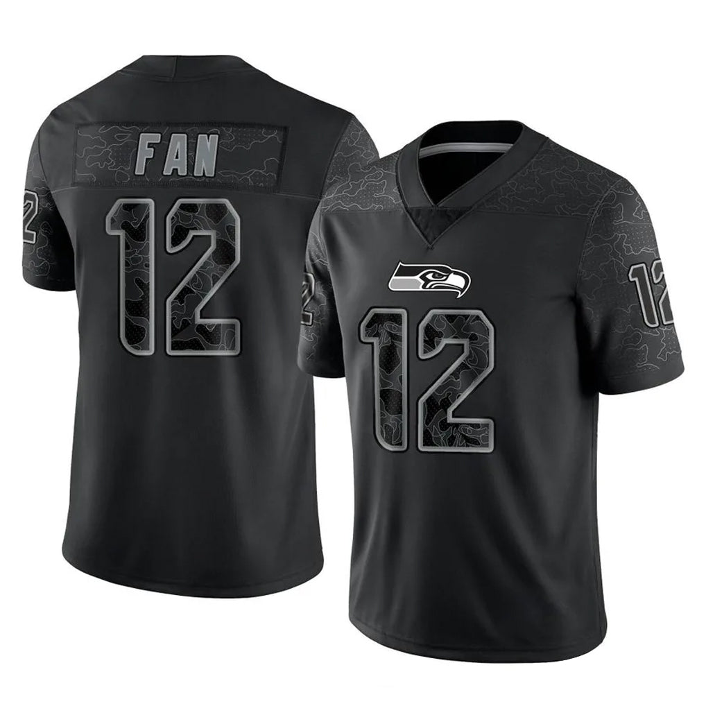 Tuec S.Seahawks #12 12th Fan Player Black Limited Reflective Home Game Stitched Jerseys