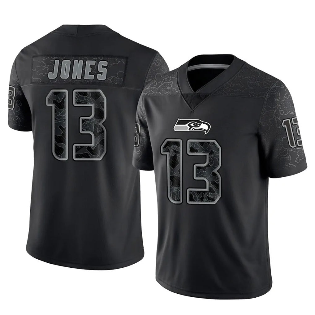 Tuec S.Seahawks #13 Ernest Jones IV Player Black Limited Reflective Home Game Stitched Jerseys