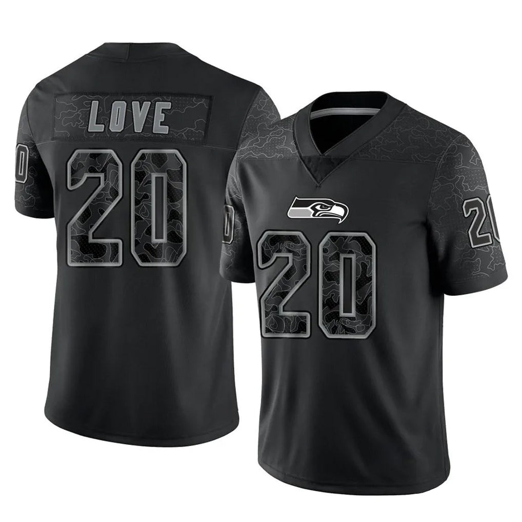 Tuec S.Seahawks #20 Julian Love Player Black Limited Reflective Home Game Stitched Jerseys