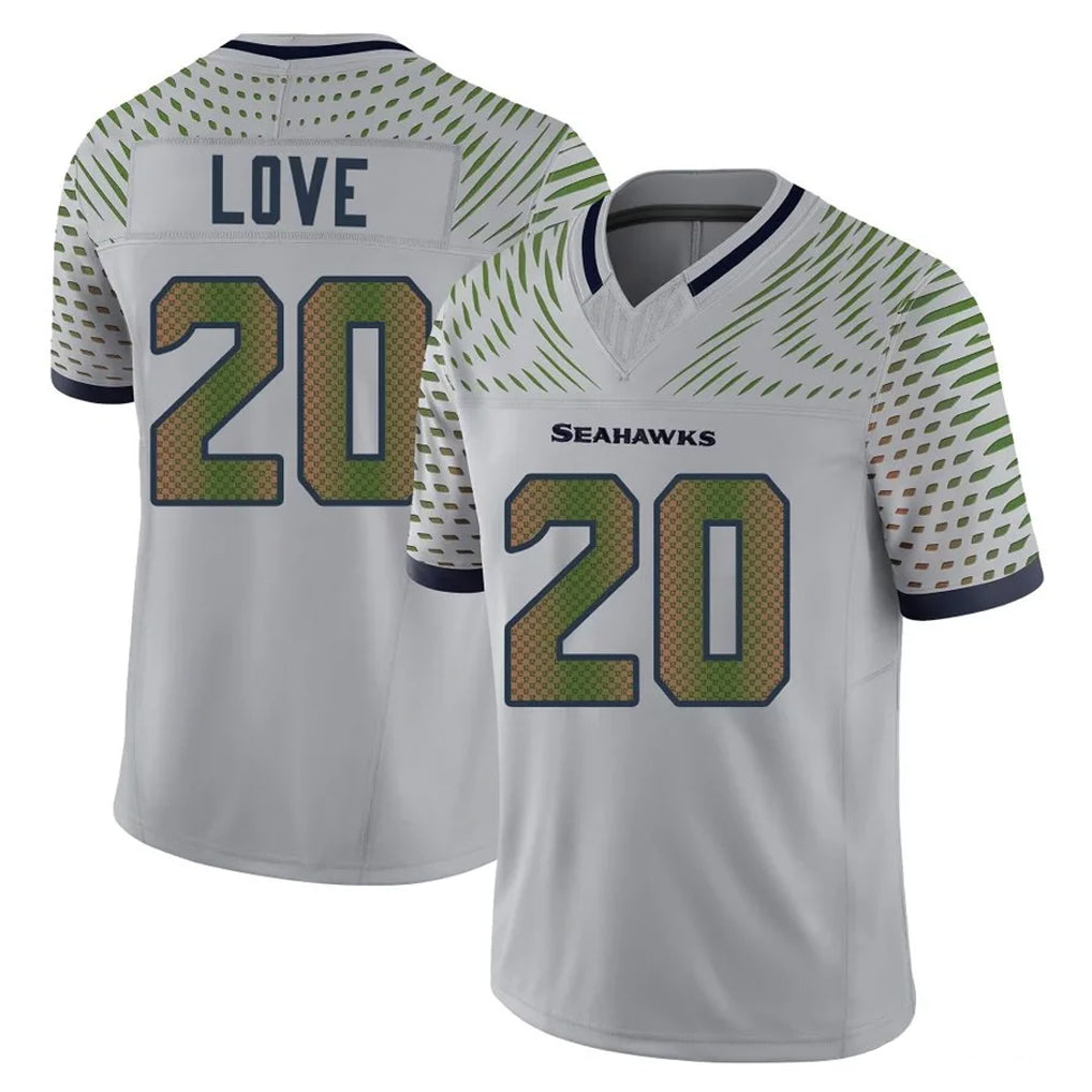 Tuec S.Seahawks #20 Julian Love Player Grey Limited 2025 Rivalries Collection Home Game Stitched Jerseys