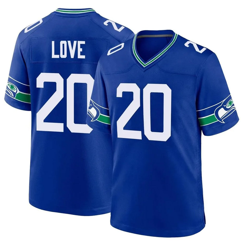 Tuec S.Seahawks #20 Julian Love Player Royal Throwback Home Game Stitched Jerseys