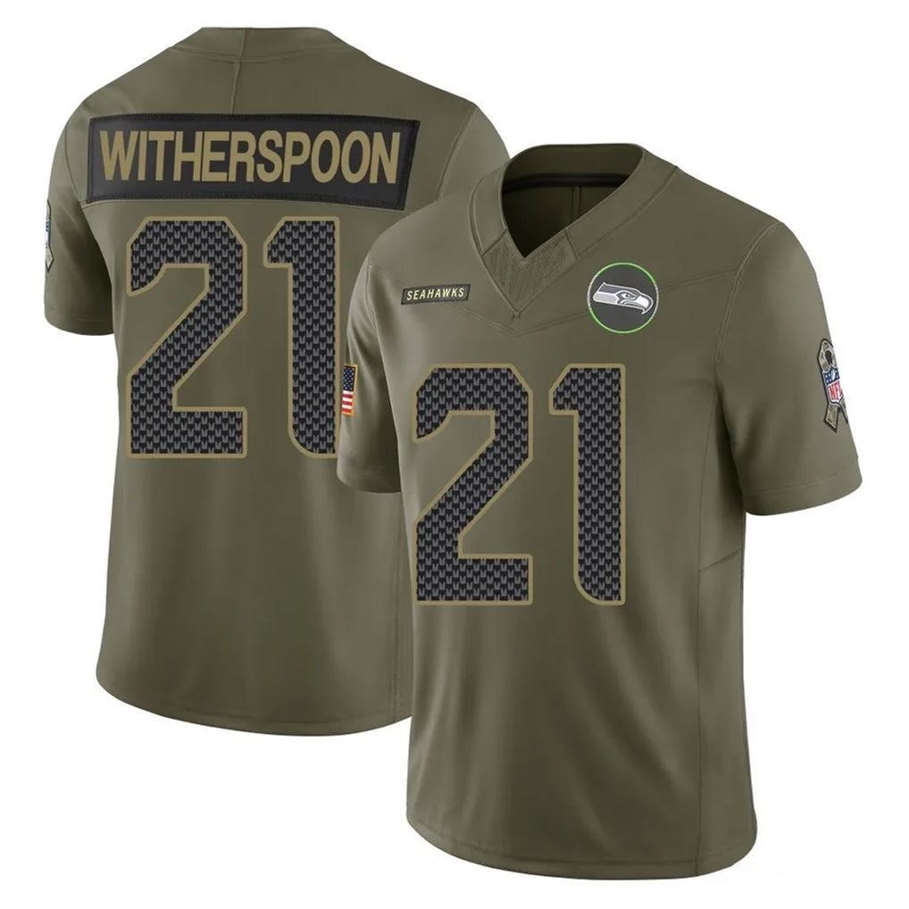 Tuec S.Seahawks #21 Devon Witherspoon Player Olive 2025 Salute To Service Limited Home Game Stitched Jerseys