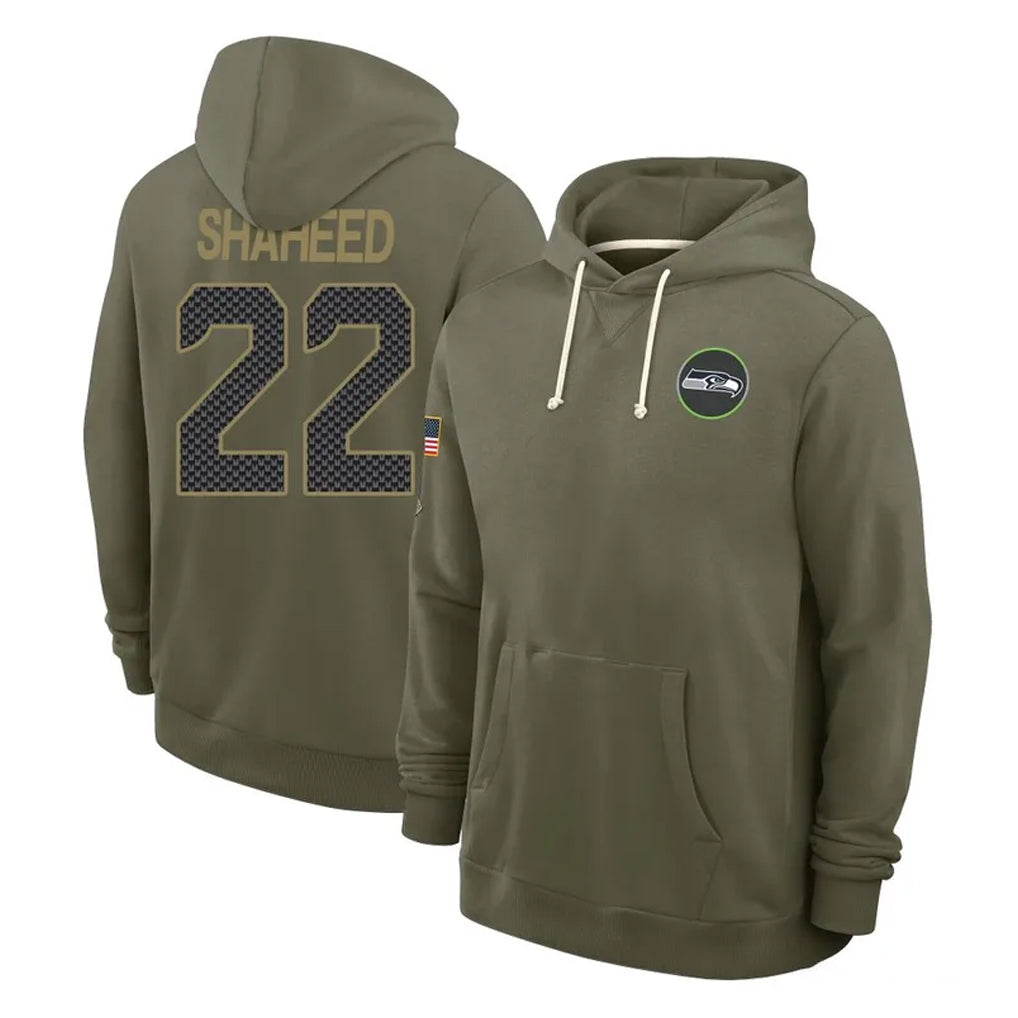 Tuec S.Seahawks #22 Rashid Shaheed Player Olive Salute to Service Pullover Hoodies Limited Stitched Jerseys