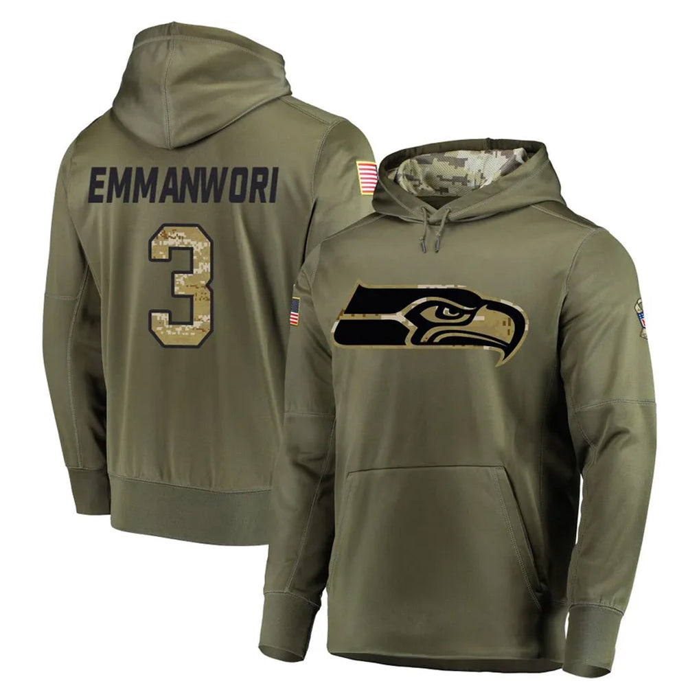Tuec S.Seahawks #3 Nick Emmanwori Player Olive Salute to Service Pullover Hoodie Home Game Stitched Jerseys
