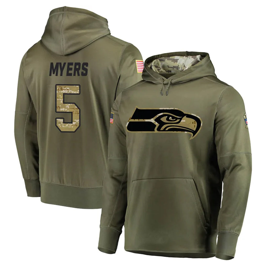 Tuec S.Seahawks #5 Jason Myers Player Olive Salute to Service Pullover Hoodie Home Game Stitched Jerseys