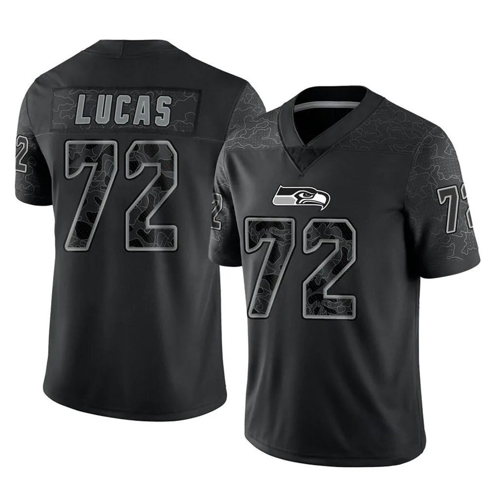 Tuec S.Seahawks #72 Abraham Lucas Player Black Limited Reflective Home Game Stitched Jerseys