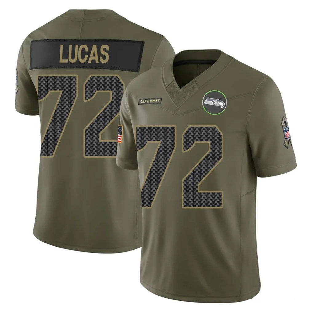 Tuec S.Seahawks #72 Abraham Lucas Player Olive 2025 Salute To Service Limited Home Game Stitched Jerseys