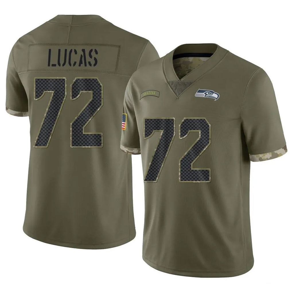 Tuec S.Seahawks #72 Abraham Lucas Player Olive Limited Salute To Service Home Game Stitched Jerseys
