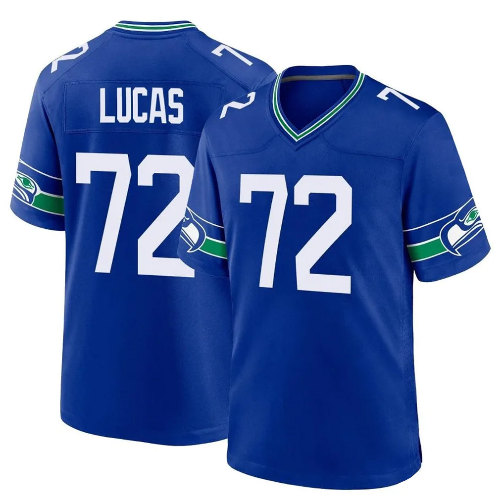 Tuec S.Seahawks #72 Abraham Lucas Player Royal Throwback Home Game Stitched Jerseys