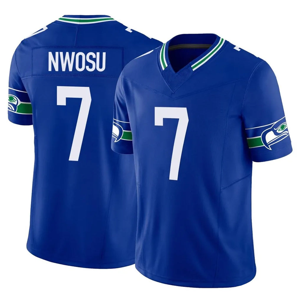 Tuec S.Seahawks #7 Uchenna Nwosu Player Royal Limited Throwback Vapor F.U.S.E. Home Game Stitched Jerseys
