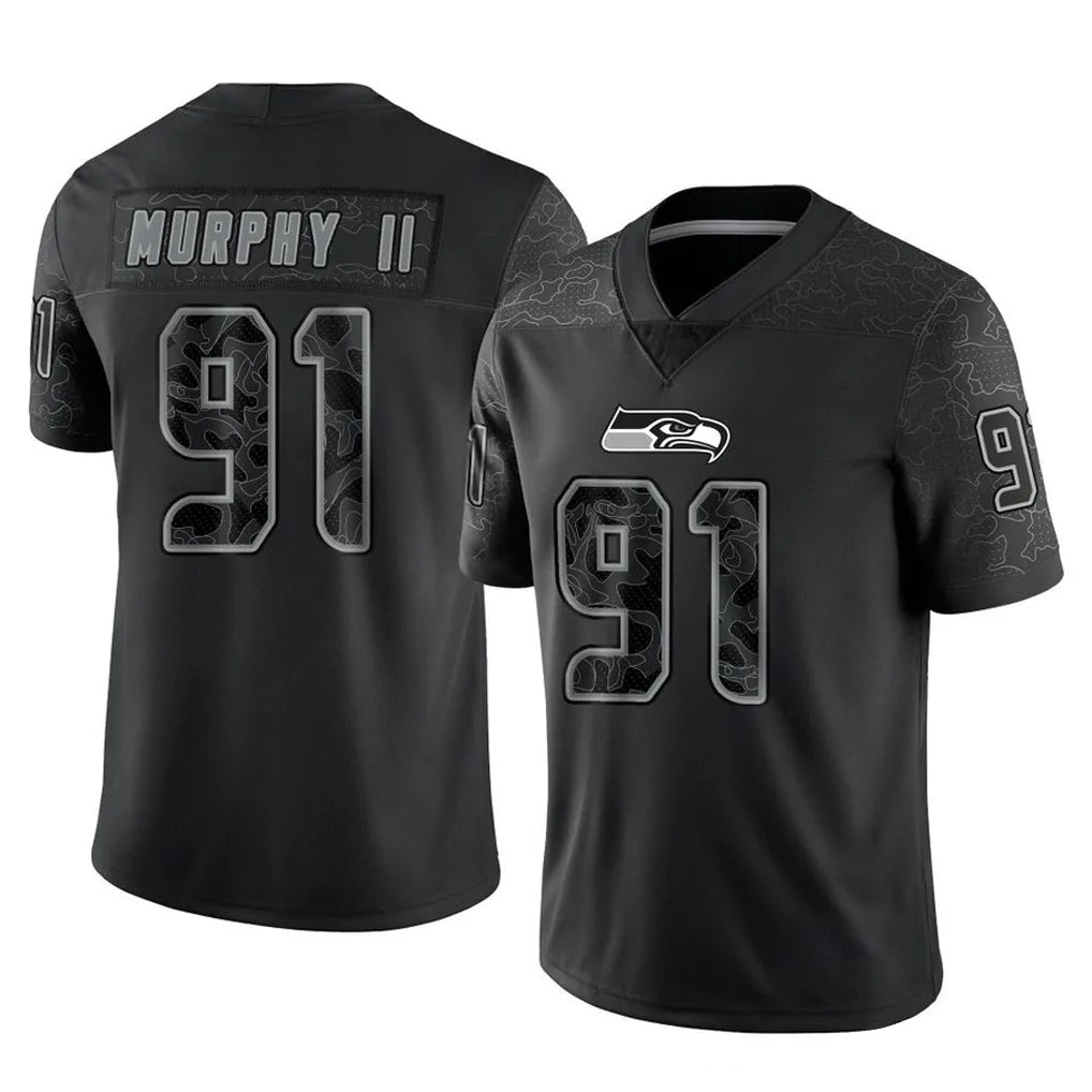 Tuec S.Seahawks #91 Byron Murphy II Player Black Limited Reflective Home Game Stitched Jerseys