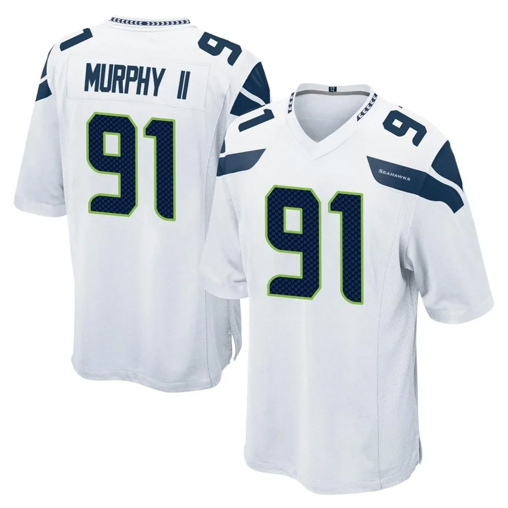 Tuec S.Seahawks #91 Byron Murphy II Player White Home Game Stitched Jerseys