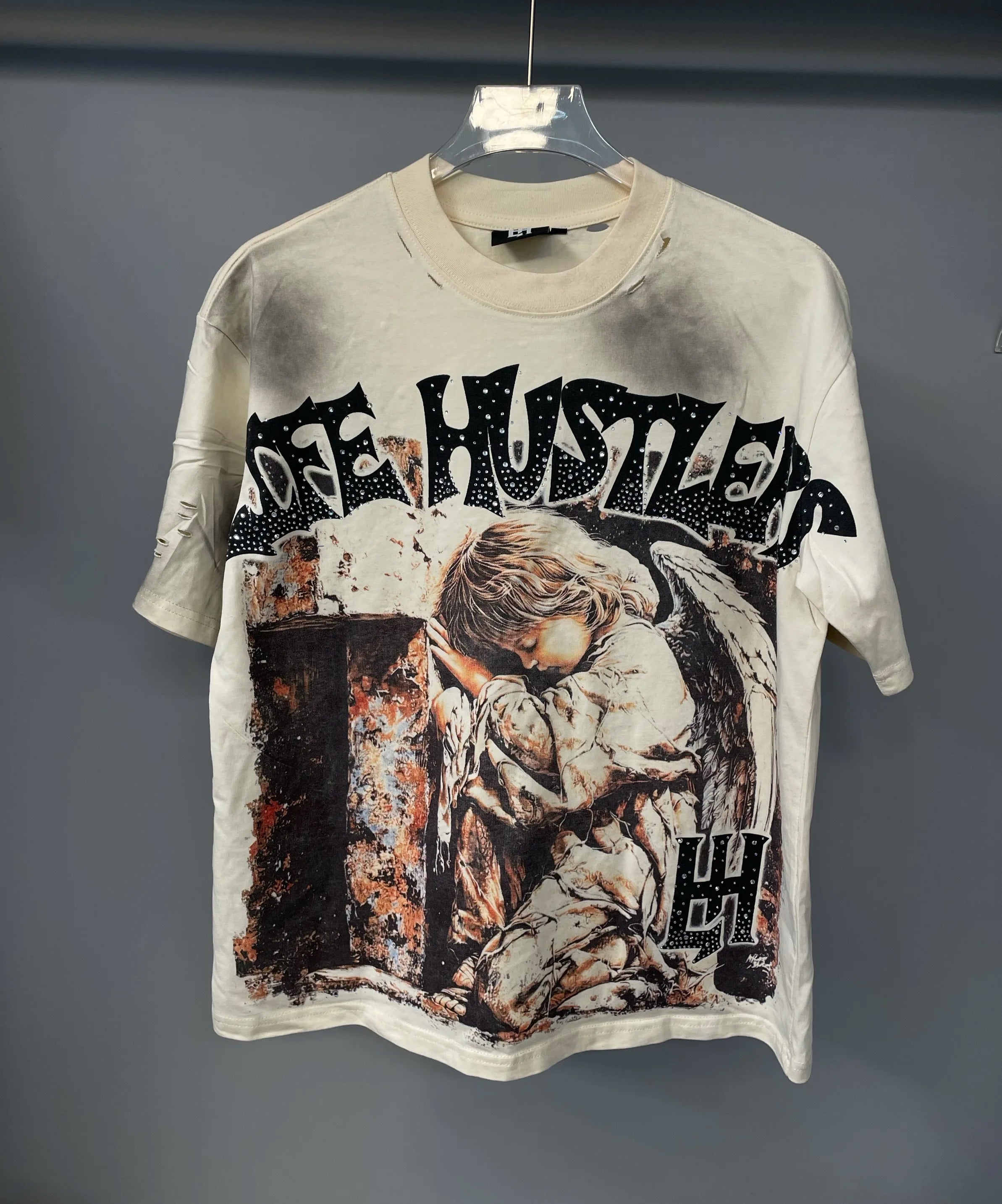 Cheap T-shirt Jerseys New fashion brand LIFE HUSTLERS Y2K hot stamping hole Men Women T-shirt Streetwear 100% Cotton Loose Round Neck Top Tees