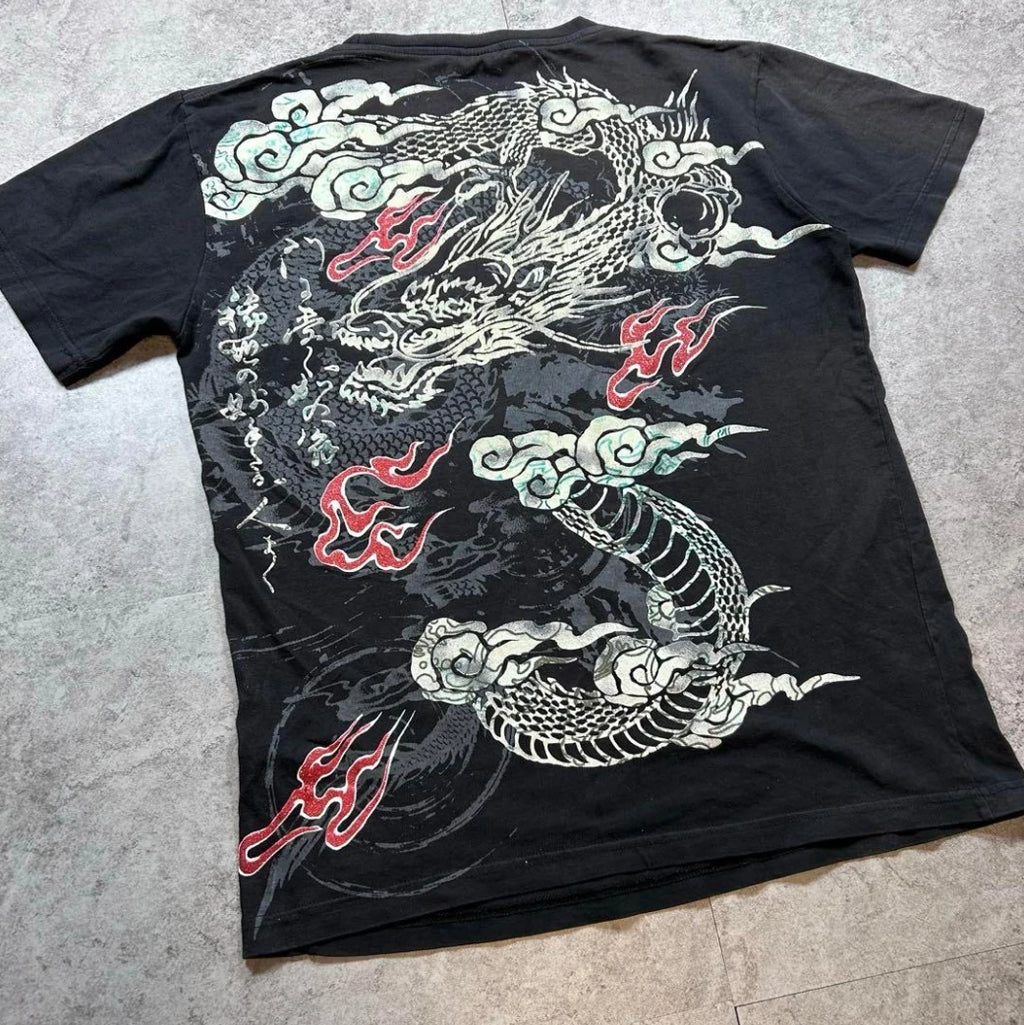 Cheap T-shirt Jerseys Japanese Y2K Retro Dragon Pattern T-shirt Men Women Tide Short Sleeves Summer Pure Cotton Tops