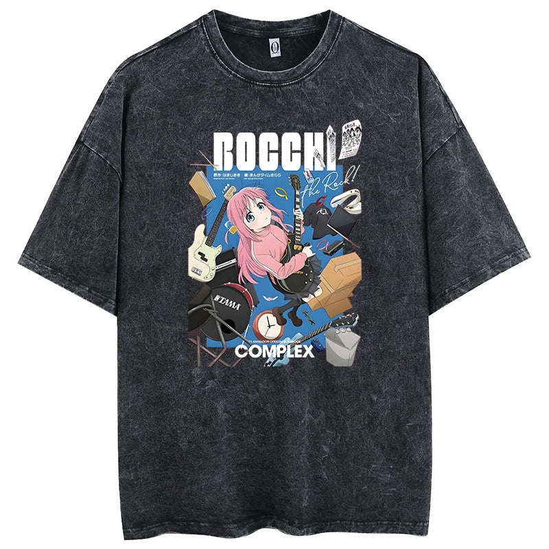 Cheap T-Shirt Jerseys Printed Bocchi Club Music Band Anime Bocchi The Rock Short Sleeved Round Neck Y2k Tshirt Men New in Top & Tees Mens