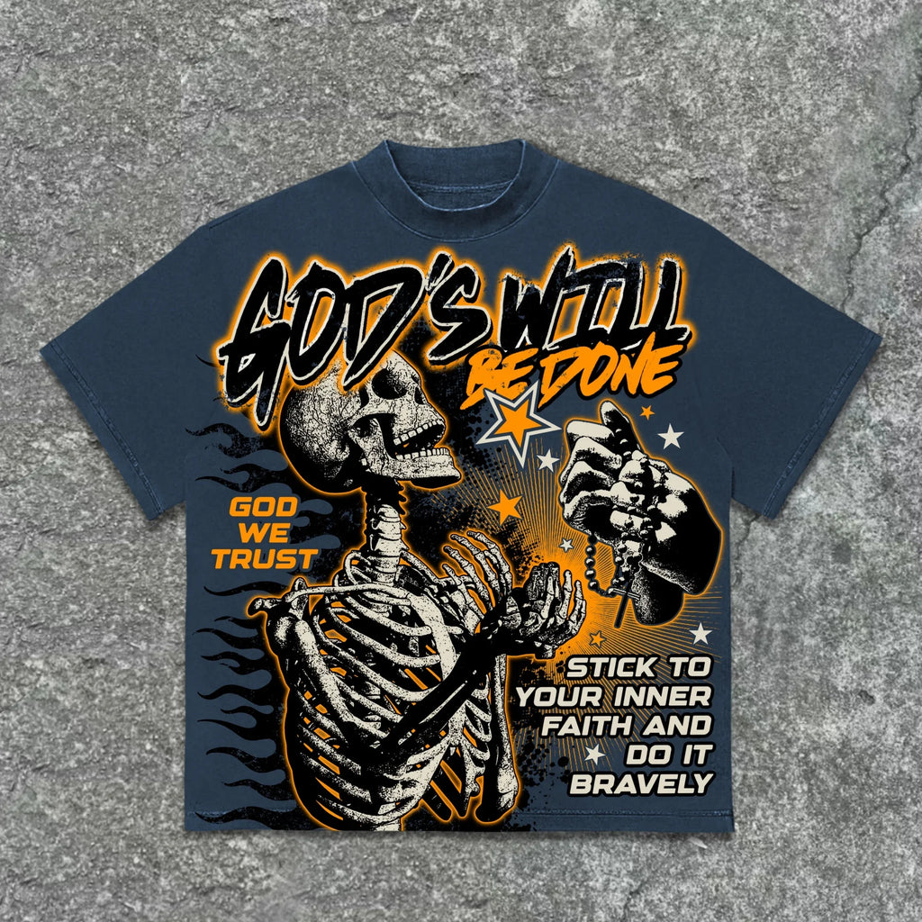 Cheap T-shirt Jerseys The 2025 3d Tshirt God's Will Skull Retro Pattern T-shirt Printed Graphic Men And Women Y2K Oversized T-shirt Street Wear