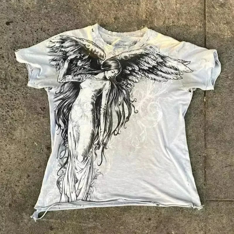 Cheap T-shirt Jerseys Classic Y2K Gothic Style T-shirt Print Oversized High Street Shirts Gothic Round Neck Cotton Tops New Mens Women T Shirt