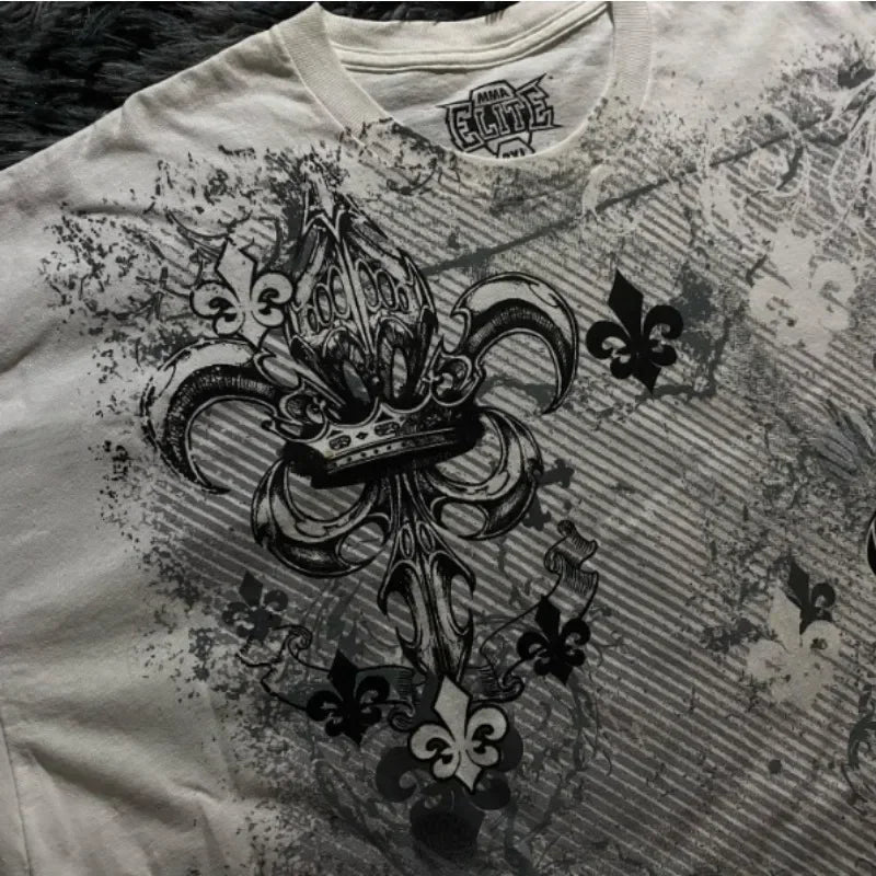 Cheap T-shirt Jerseys 90s American Suffering Trendy Retro Fashion Print Round Neck Short Sleeved T shirt Women Y2K Street Style Gothic Couple Sports