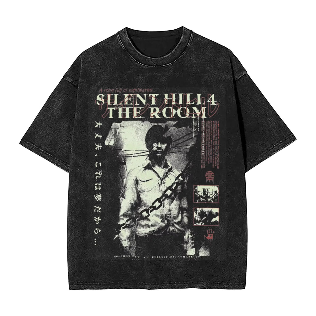 Cheap T-shirt Jerseys Washed T Shirts Horror Silent Hill Heavens Night Hip Hop T-Shirt Street  Streetwear Short Sleeve Printed Tops Tees Men Women