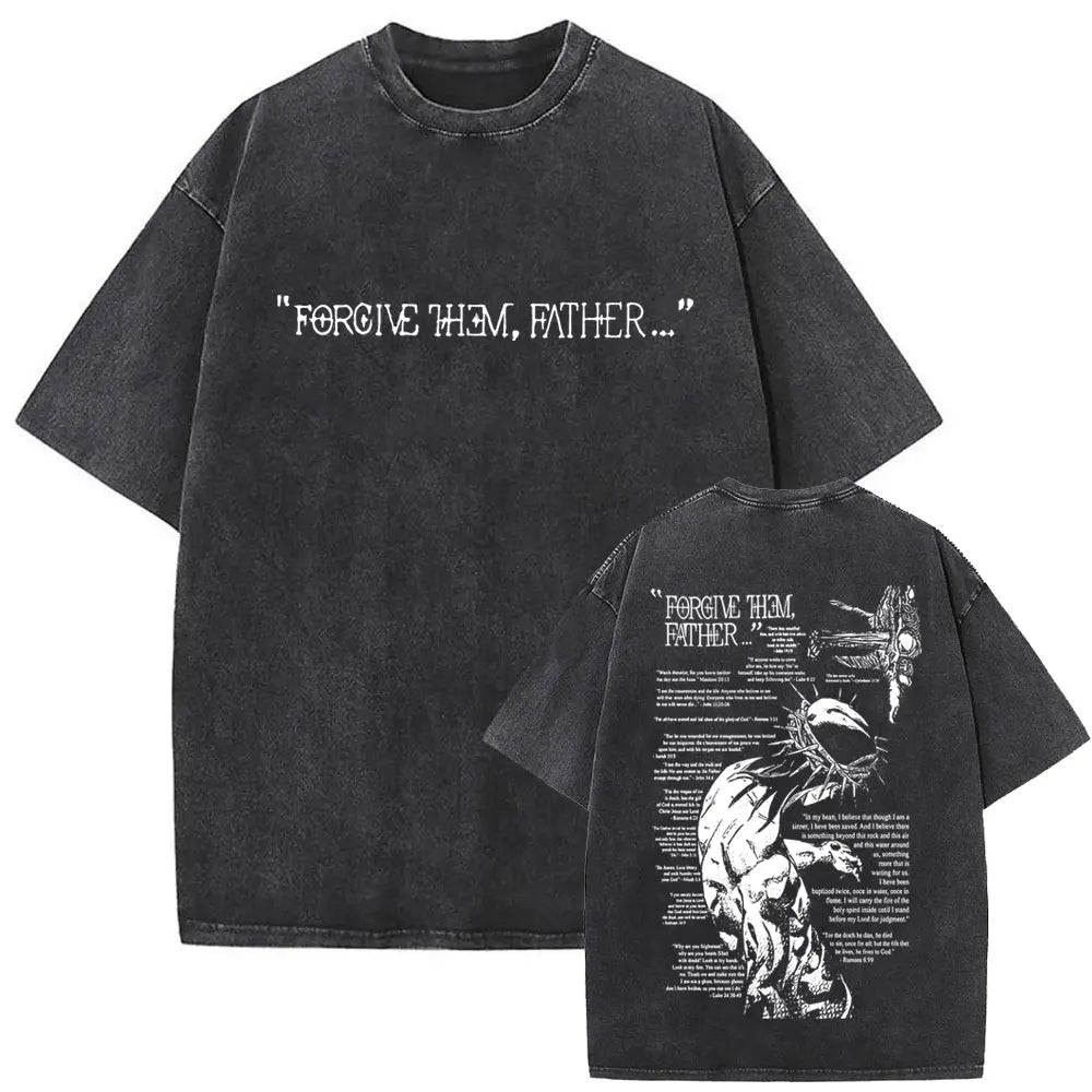 Cheap T-shirt Jerseys Christian Religious Jesus Forgive Them Father Vintage Washed T-shirt  Men Women Gothic Rock Oversized T Shirts Tops Streetwear