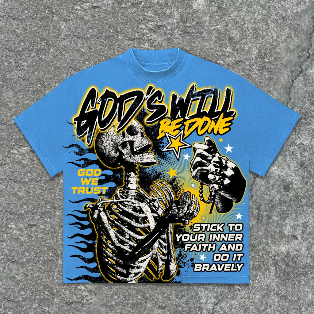 Cheap T-shirt Jerseys The 2025 3d Tshirt God's Will Skull Retro Pattern T-shirt Printed Graphic Men And Women Y2K Oversized T-shirt Street Wear