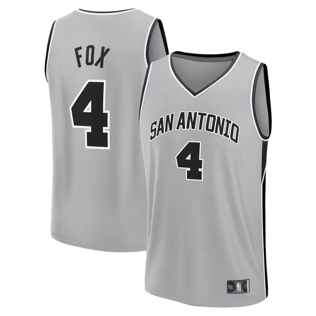 tuec SA.Spurs #4 De'Aaron Fox Fanatics Silver Fast Break Jerseys - Statement Edition