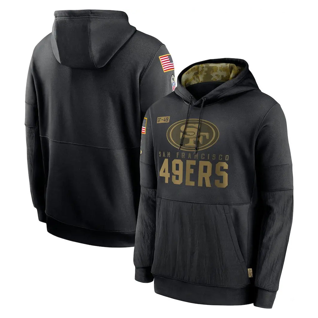 Tuec SF.49ers Black Salute to Service Sideline Performance Pullover Hoodies Home Game Blank Player Stitched Jerseys