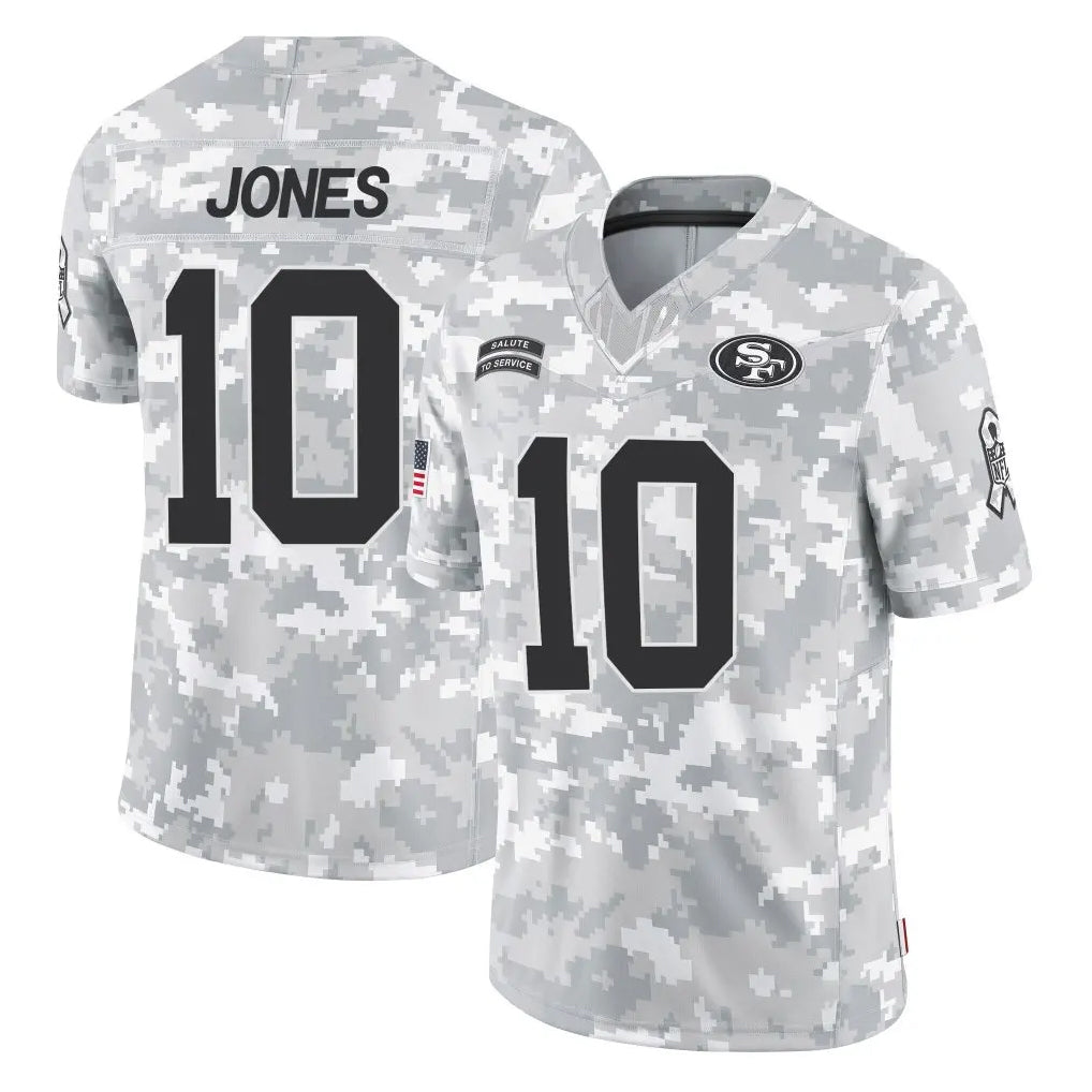 Tuec SF.49ers #10 Mac Jones Player Arctic Camo Limited Salute To Service Home Game Stitched Jerseys