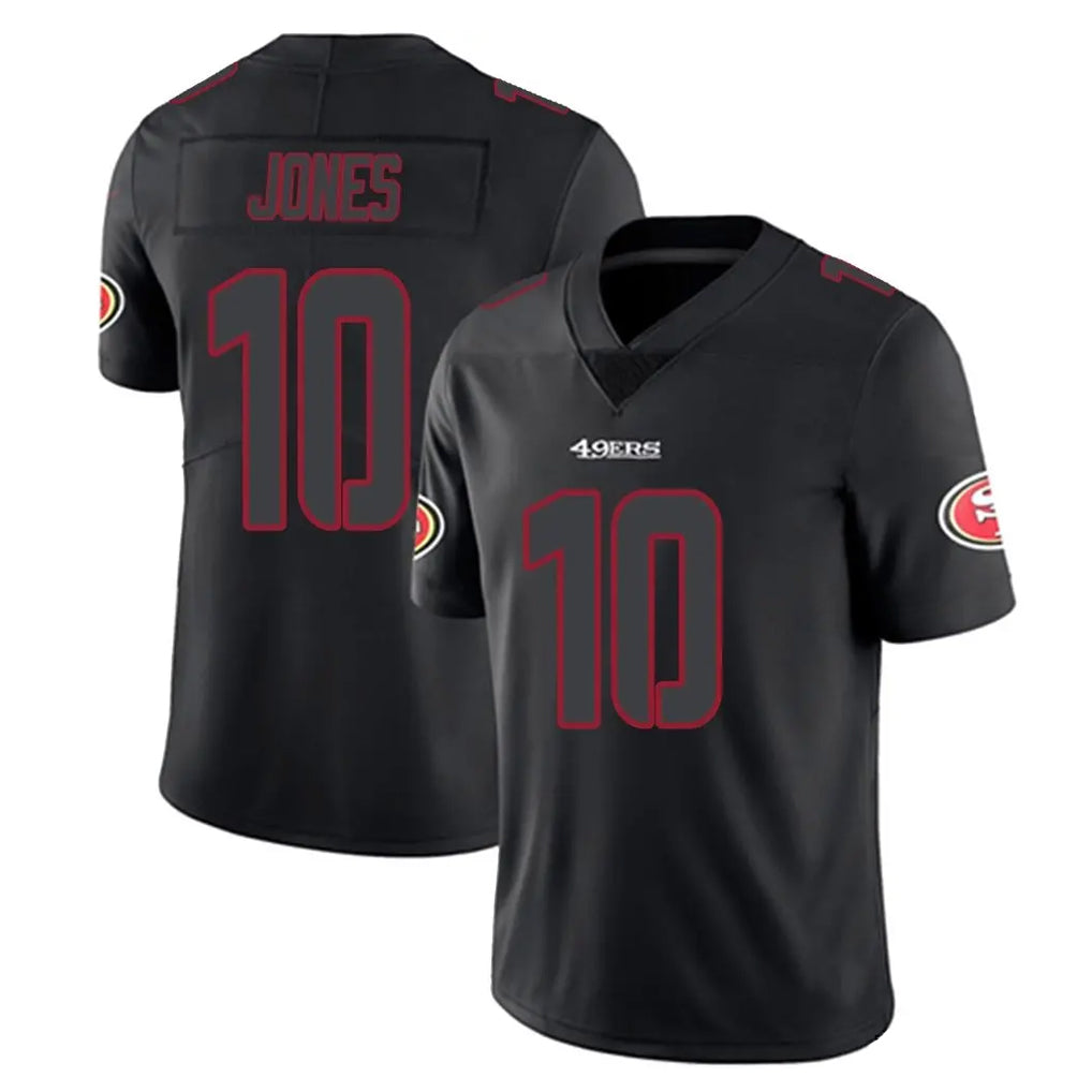 Tuec SF.49ers #10 Mac Jones Player Black Limited Reflective Home Game Stitched Jerseys