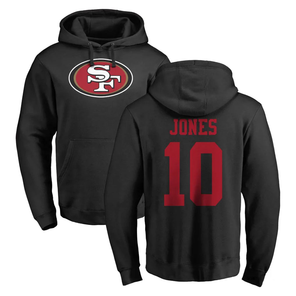Tuec SF.49ers #10 Mac Jones Player Black LOGO Pullover Hoodies Home Game Stitched Jerseys