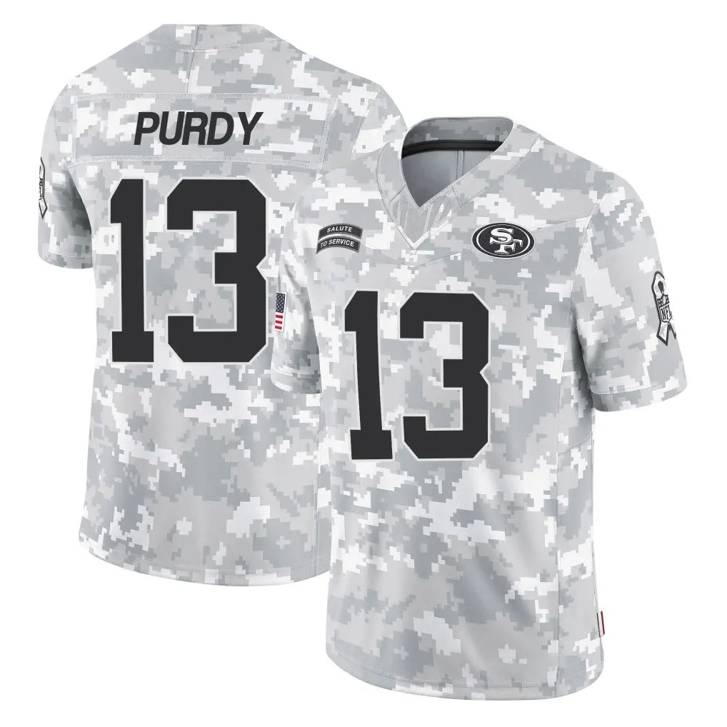 Tuec SF.49ers #13 Brock Purdy Player Arctic Camo Limited Salute To Service Home Game Stitched Jerseys